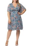 Kiyonna Florence Flutter Sleeve Dress In Blue Garden Print