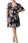 Kiyonna Florence Flutter Sleeve Dress In Midnight Peony Print