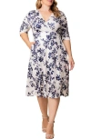 Kiyonna Gabriella Print Jersey A-line Dress In Blue