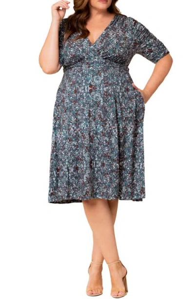 Kiyonna Gabriella Print Jersey A-line Dress In River Floral Motif