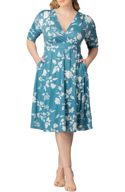 Kiyonna Gabriella Print Jersey A-line Dress In Blue