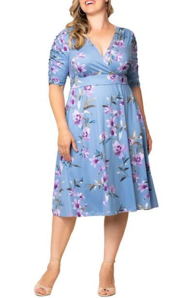 Kiyonna Gabriella Print Jersey A-line Dress In Blue