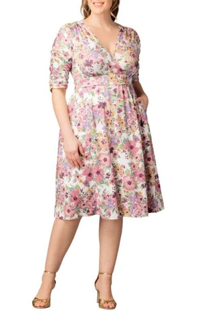 Kiyonna Gabriella Print Jersey A-line Dress In Pink