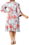 Kiyonna Gemini Floral Bell Sleeve Wrap Dress In Pink