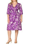 Kiyonna Gemini Floral Bell Sleeve Wrap Dress In Purple