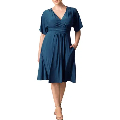 Kiyonna Gia Floral Midi Dress In Blue