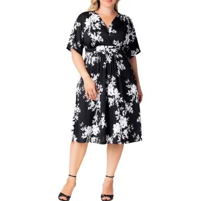 Kiyonna Gia Floral Midi Dress In Black Floral Print