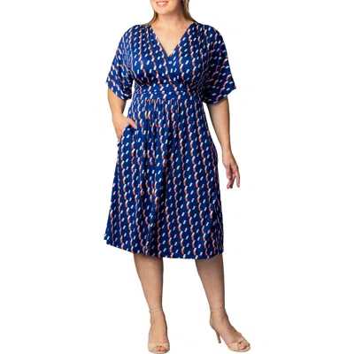 Kiyonna Gia Floral Midi Dress In Blue