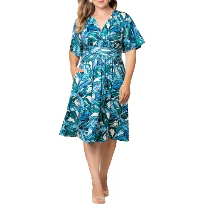 Kiyonna Gia Floral Midi Dress In Blue