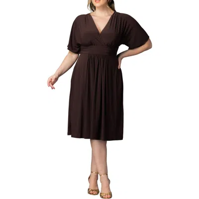Kiyonna Gia Floral Midi Dress In Brown