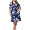 Kiyonna Gia Floral Midi Dress In Navy Floral Print