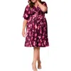 Kiyonna Gia Floral Midi Dress In Shimmering Sangria Blooms