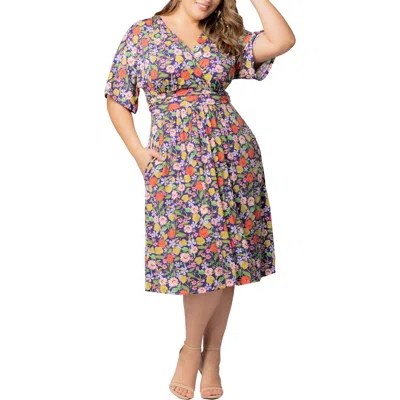 Kiyonna Gia Floral Midi Dress In Vibrant Garden Print
