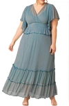 Kiyonna Graceful Tiered Gown In Blue