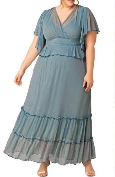 Kiyonna Graceful Tiered Gown In Blue