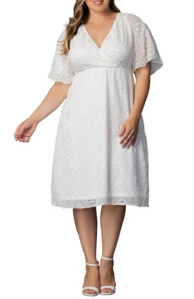 Kiyonna Heavenly Eyelet Surplice Cocktail Dress In White