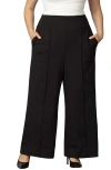 Kiyonna High Waist Wide Leg Ponte Pants In Black Noir