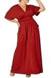 Kiyonna Indie V-neck Fit & Flare Dress In Red