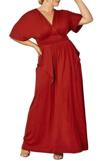 Kiyonna Indie V-neck Fit & Flare Dress In Red