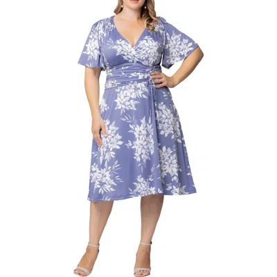 Kiyonna Jemma Ruched Tie Dress In Misty Lavender Florals