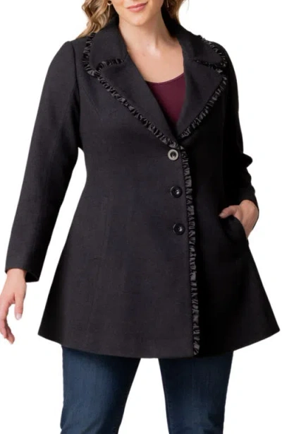 Kiyonna Juliette Satin Trim Princess Seam Coat In Black Noir