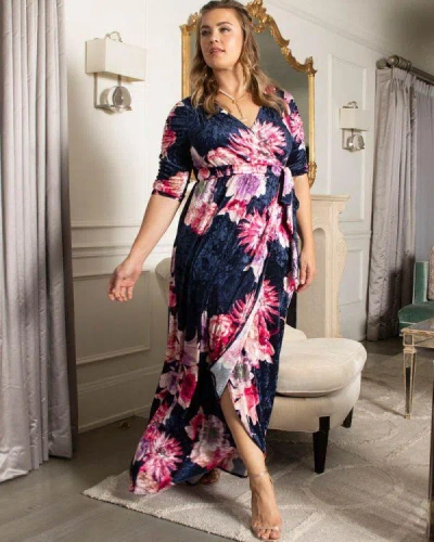 Kiyonna Kiyona Long Formal Plus Size Velvet Wrap Dress In Blue