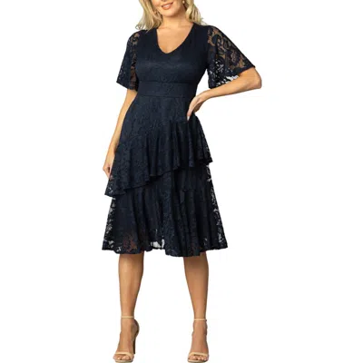 Kiyonna Lace Affair Cocktail Dress In Navy Blue