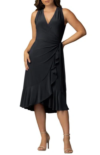 Kiyonna Laguna Sleeveless Wrap Dress In Black
