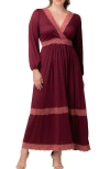 Kiyonna Lara Lace Trim Long Sleeve Maxi Dress In Burgundy
