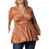 Kiyonna Leah Gathered Top In Amber Vining Florals