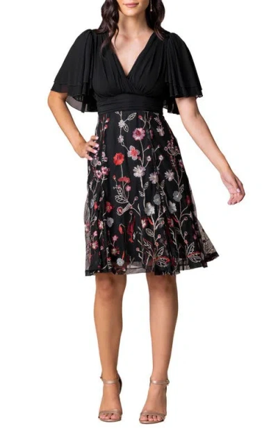 Kiyonna Lillian Embroidered Cocktail Dress In Bordeaux Blooms