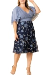 Kiyonna Lillian Embroidered Flutter Sleeve Cocktail Dress In Blue