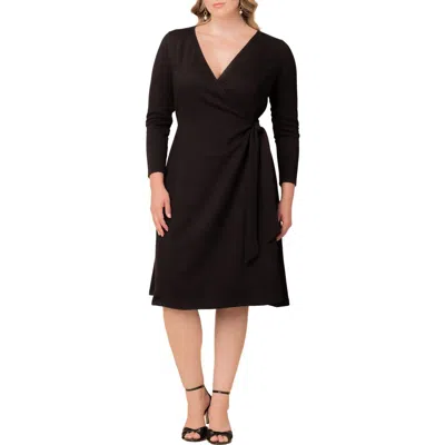 Kiyonna London Wrap Sweater Dress In Black