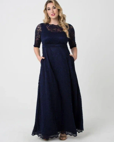 Kiyonna Long Plus Size Lace Dress In Blue