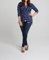 Kiyonna Lori Printed Bellini Kimono In Navy In Blue