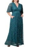 Kiyonna Luminous Sequin Lace A-line Gown In Blue