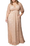 Kiyonna Luminous Sequin Lace A-line Gown In Champagne
