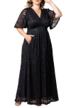 Kiyonna Luminous Sequin Lace A-line Gown In Onyx