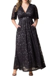 Kiyonna Luminous Sequin Lace A-line Gown In Storm Grey
