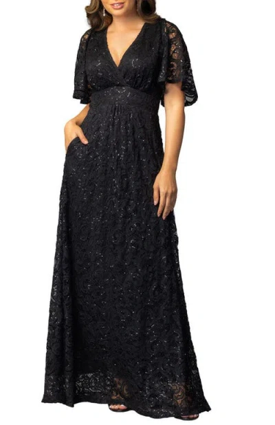 Kiyonna Luminous Sequin Lace Evening Gown In Black