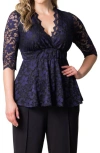 Kiyonna Luxe Lace Empire Waist Peplum Top In Violet Noir