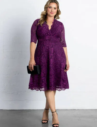 Kiyonna Mademoiselle Lace Cocktail Midi Dress - Plus In Berry Bliss In Multi
