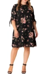 Kiyonna Manhattan Shift Dress In Midnight Pink Poppies