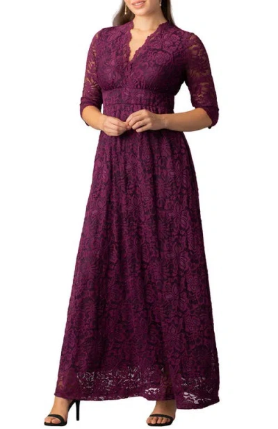 Kiyonna Maria Lace A-line Evening Gown With Pockets In Purple