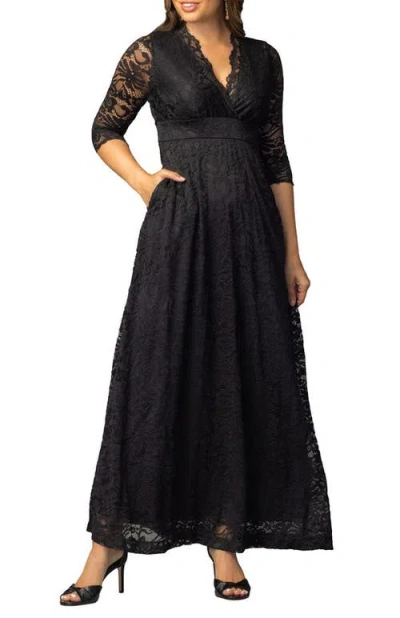 Kiyonna Maria Lace A-line Evening Gown With Pockets In Black