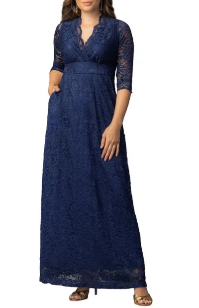 Kiyonna Maria Lace A-line Evening Gown With Pockets In Blue
