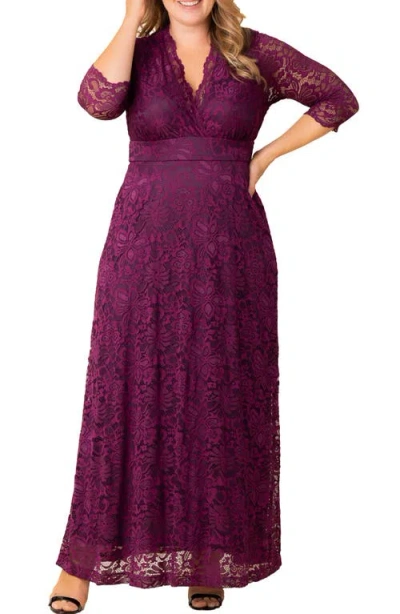 Kiyonna Maria Lace Evening Gown In Berry Bliss