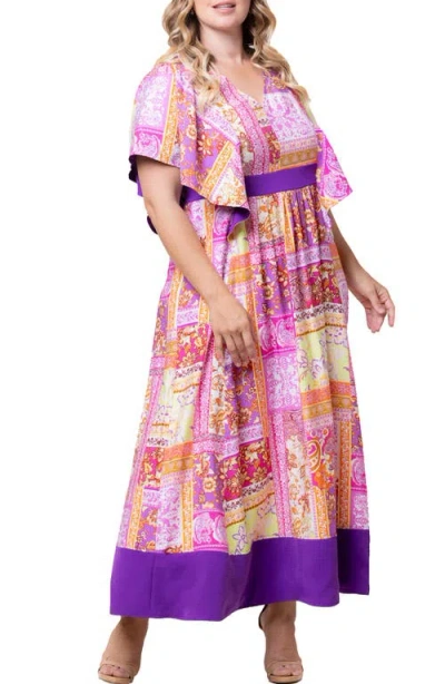 Kiyonna Mediterranean Breeze Maxi Dress In Mixed Mosaic Print