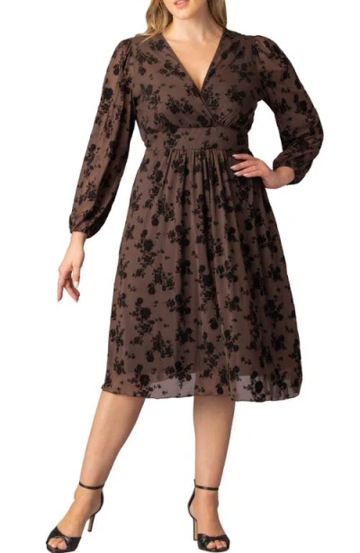 Kiyonna Melanie Floral Mesh Cocktail Dress In Brown