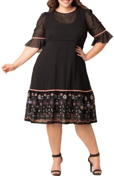 Kiyonna Mesmerizing Embroidered Cocktail Dress In Black